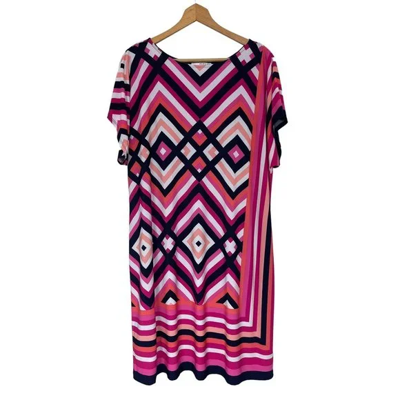 Size 2X 18 20 GEOMETRIC PRINTED DOLMAN SHIFT DRESS Day/Evening Party PLUS SIZE - Picture 4 of 4